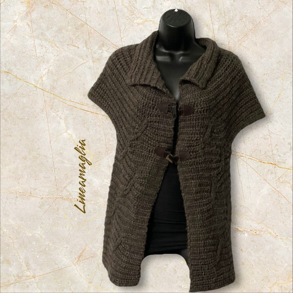 Lineamaglia Brown Cardigan Sweater Wool Blend Boho Y2K Minimalist SZ S Women‎